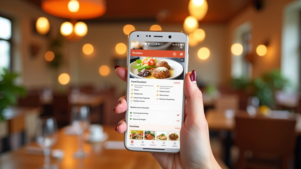 Mobilios programėlės sąsaja su restoranų paieška ir menu